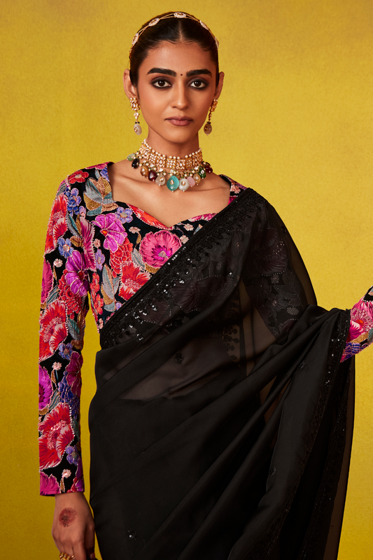 Tissue Silk Embroidered Saree with Sequins and Beads Work