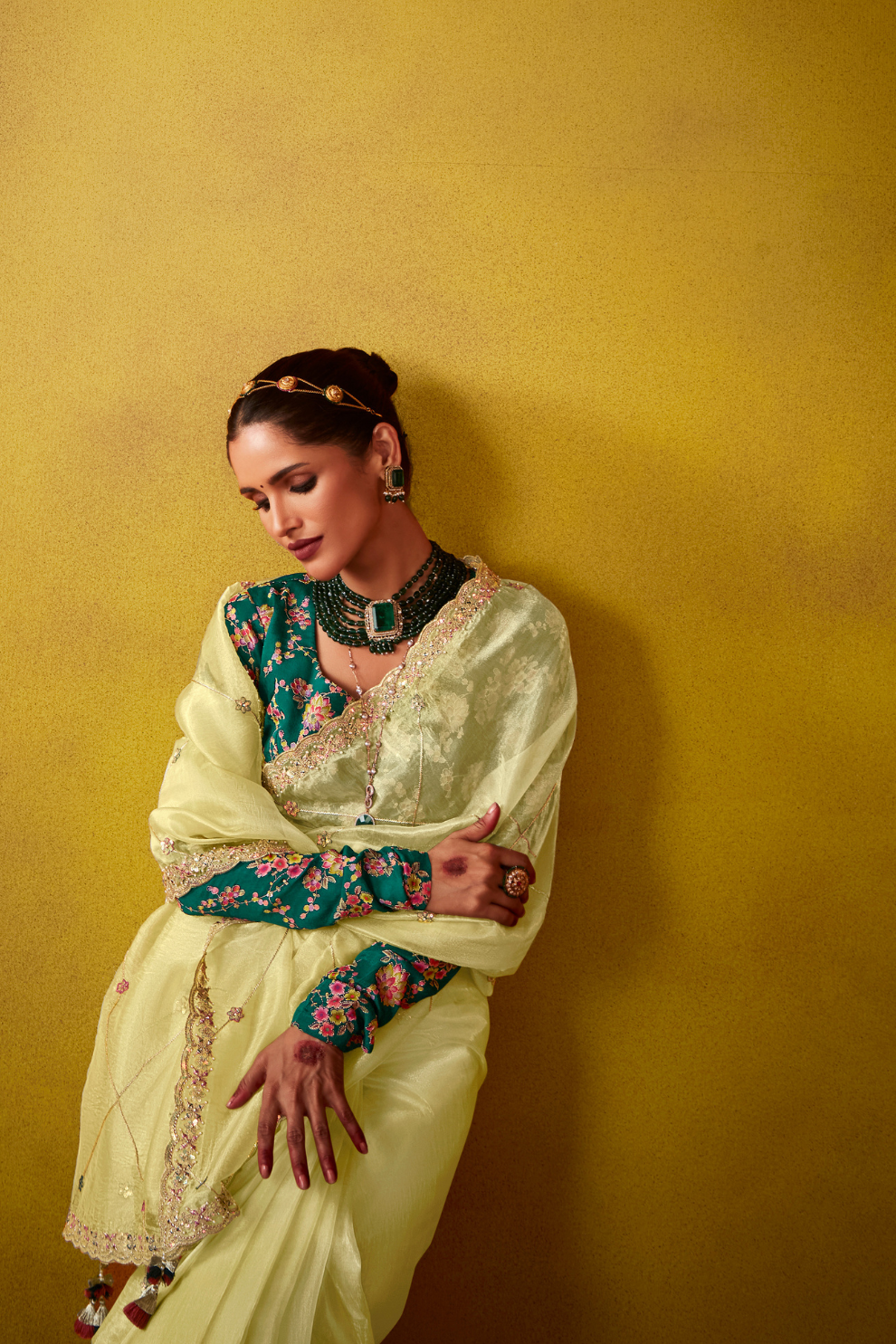 Tissue Silk Embroidered Saree with Sequins and Beads Work
