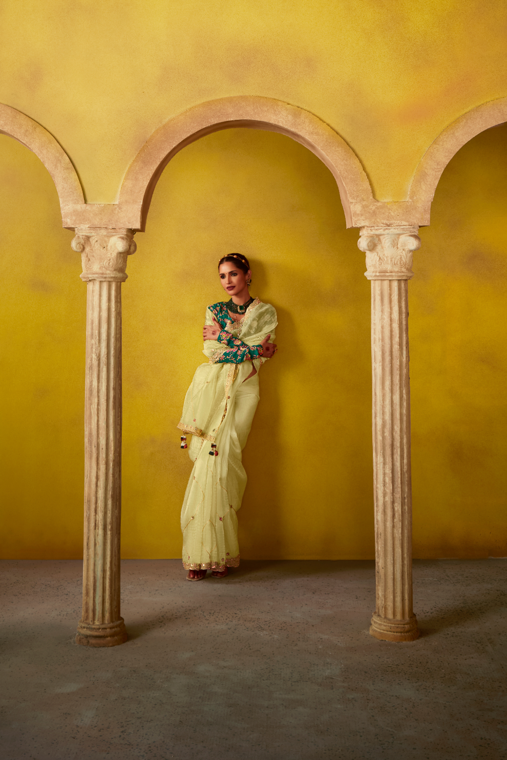 Tissue Silk Embroidered Saree with Sequins and Beads Work