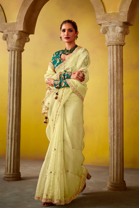 Tissue Silk Embroidered Saree with Sequins and Beads Work