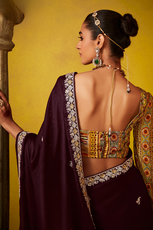 Tissue Silk Embroidered Saree with Sequins and Beads Work