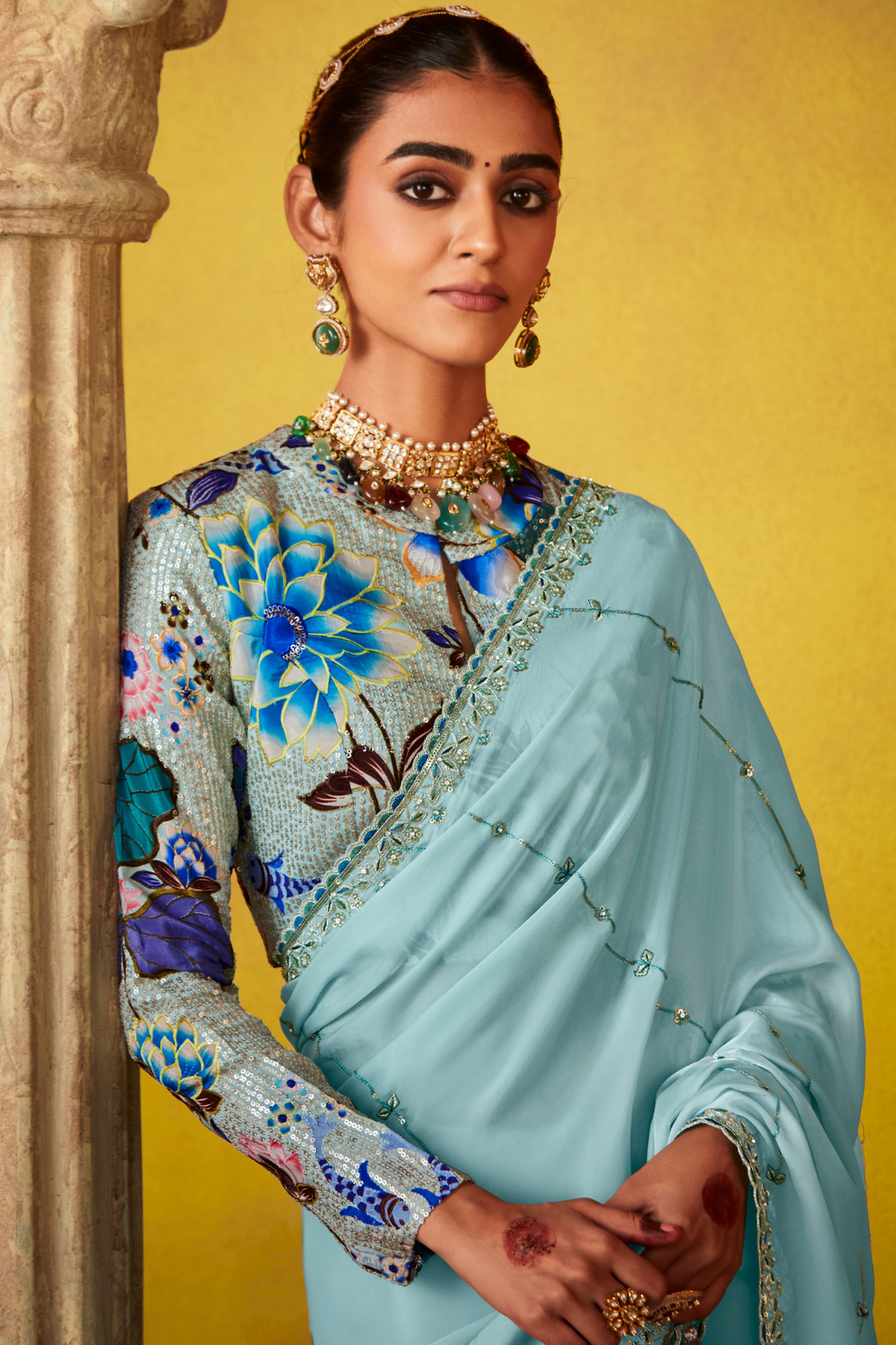 Tissue Silk Embroidered Saree with Sequins and Beads Work