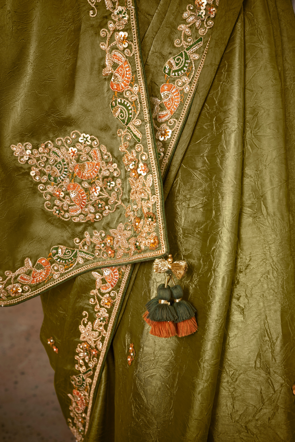 Tissue Silk Embroidered Saree with Sequins and Beads Work