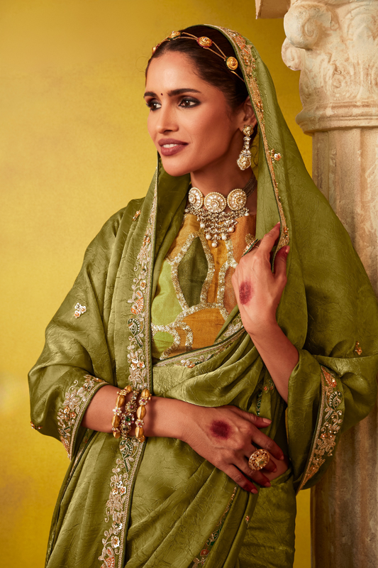 Tissue Silk Embroidered Saree with Sequins and Beads Work