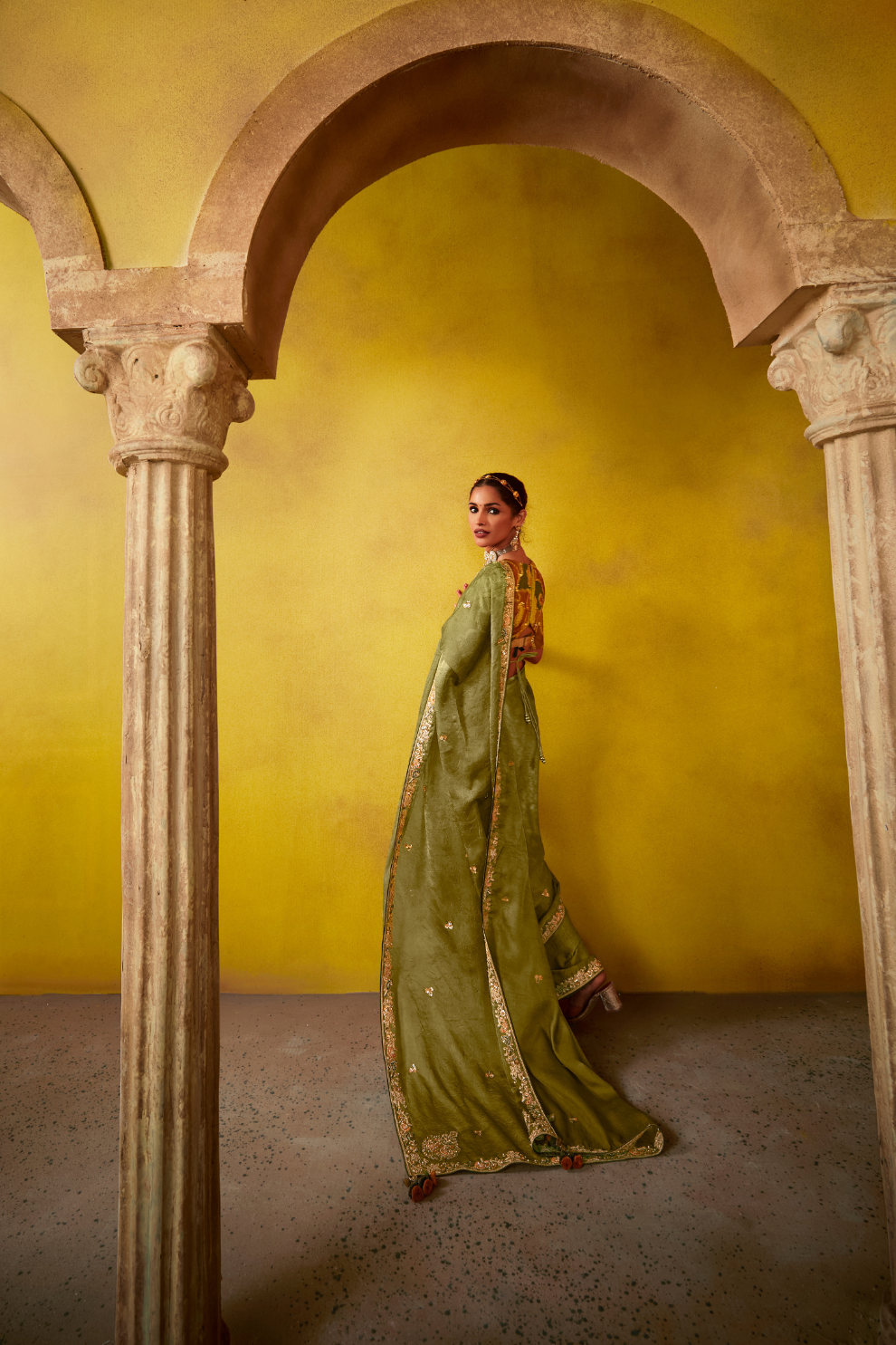 Tissue Silk Embroidered Saree with Sequins and Beads Work