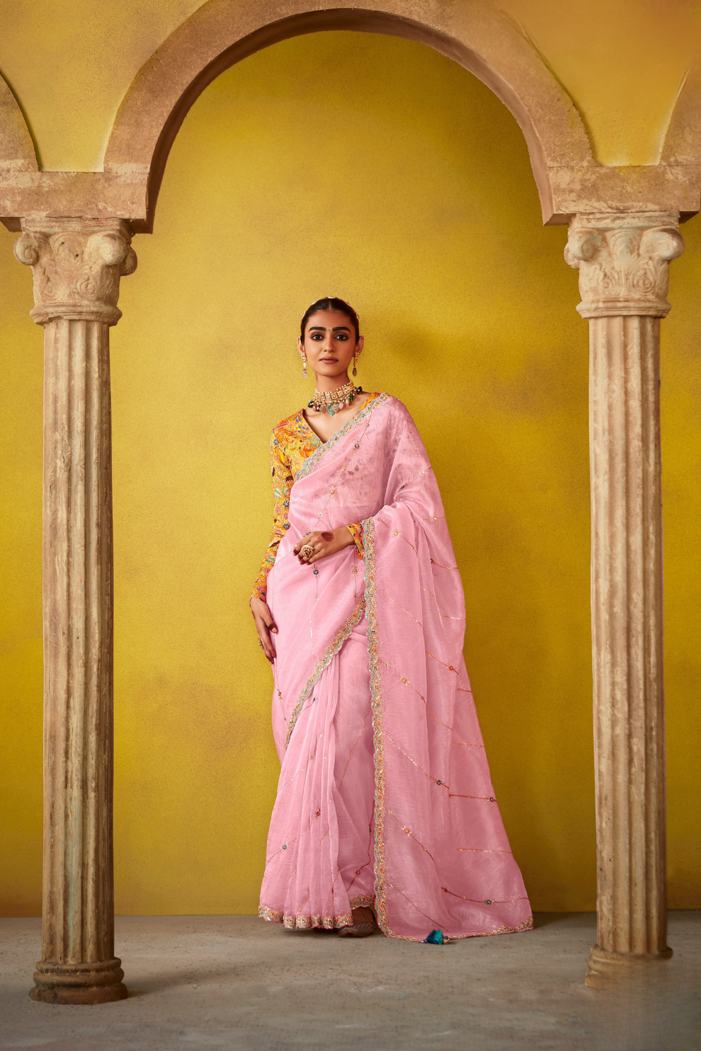 Tissue Silk Embroidered Saree with Sequins and Beads Work