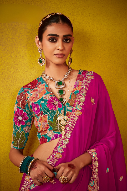 Tissue Silk Embroidered Saree with Sequins and Beads Work
