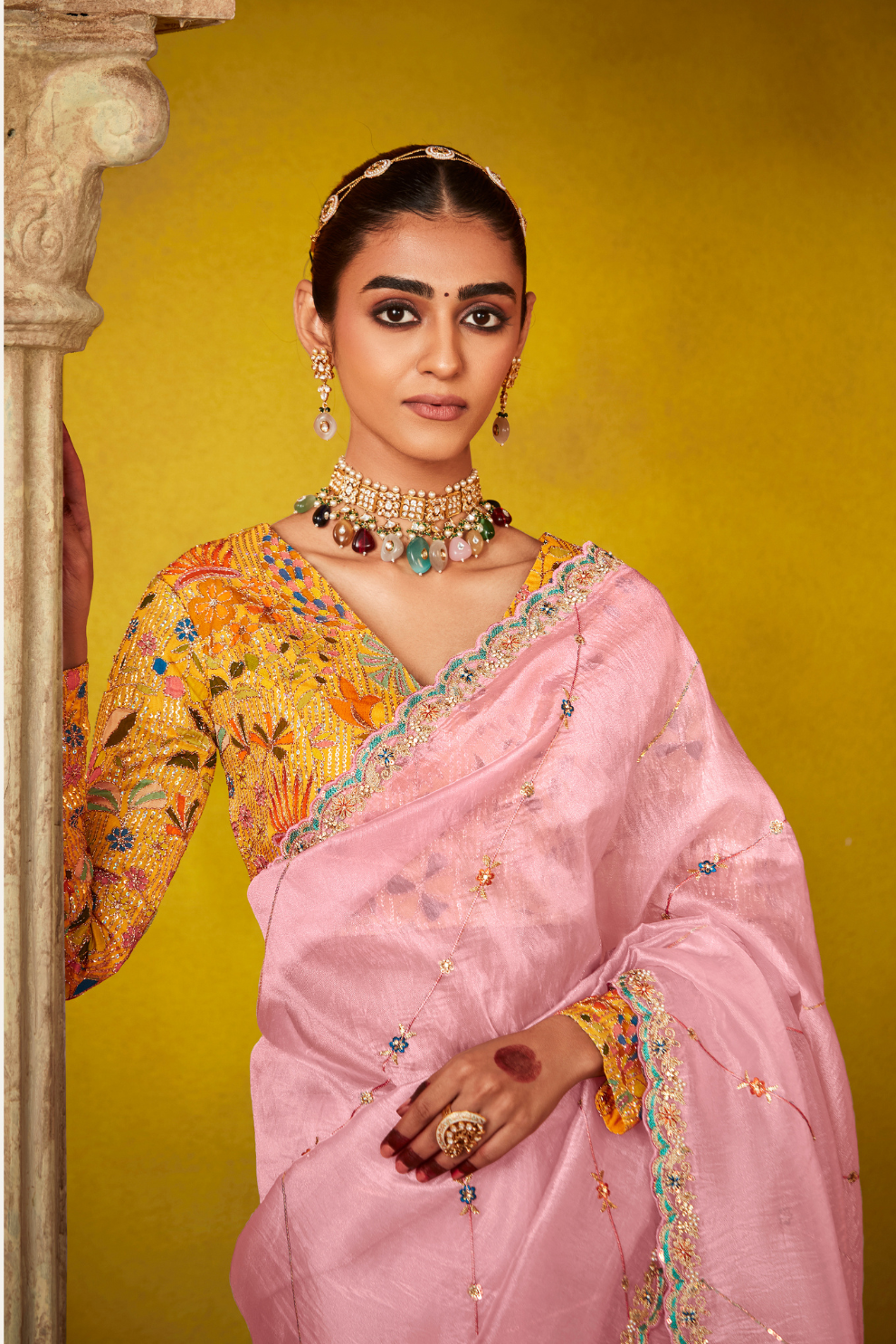 Tissue Silk Embroidered Saree with Sequins and Beads Work