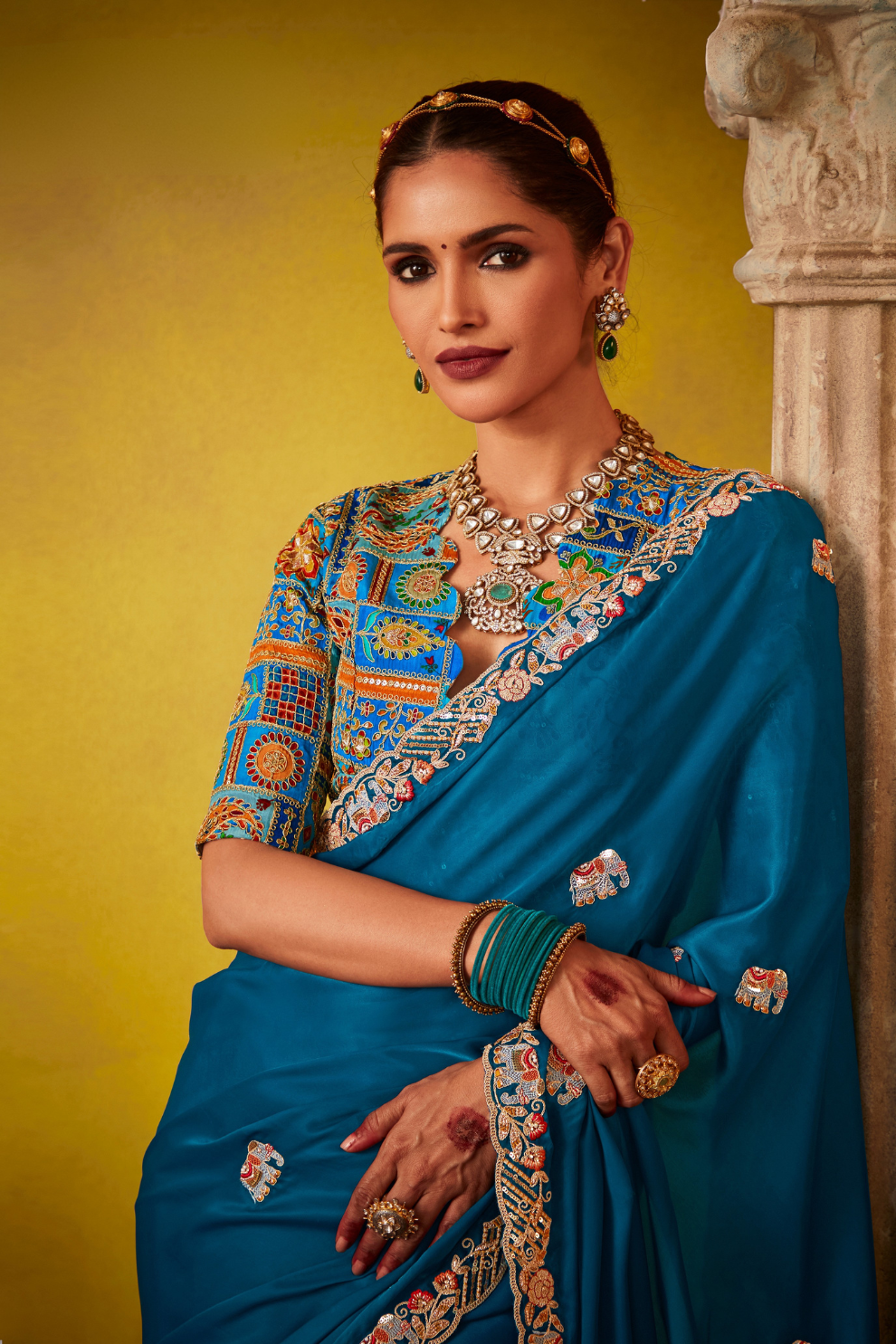 Tissue Silk Embroidered Saree with Sequins and Beads Work