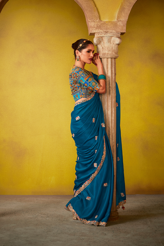 Tissue Silk Embroidered Saree with Sequins and Beads Work