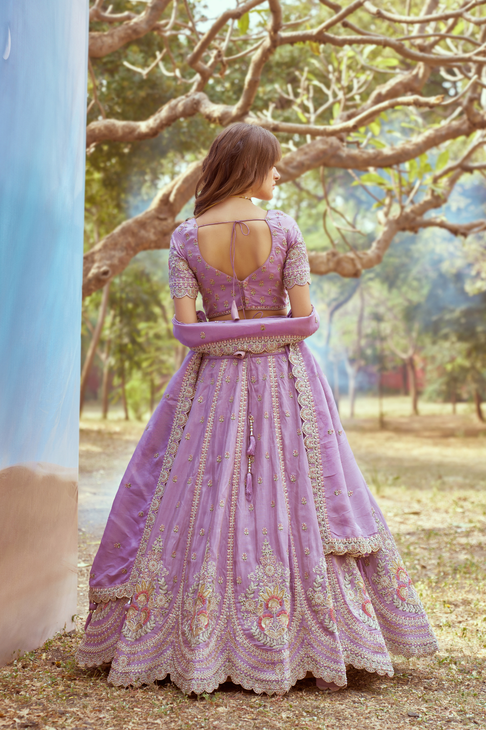 Gold Crushed Tissue Lehenga Choli with Moti and Zari Work