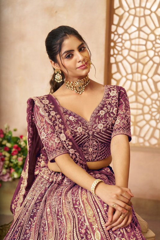 Elegant Bridal Lehenga Featuring Delicate Thread Embroidery