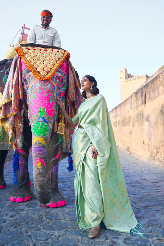 Two-Tone Kanjivaram Saree with Rich Zari Weaving