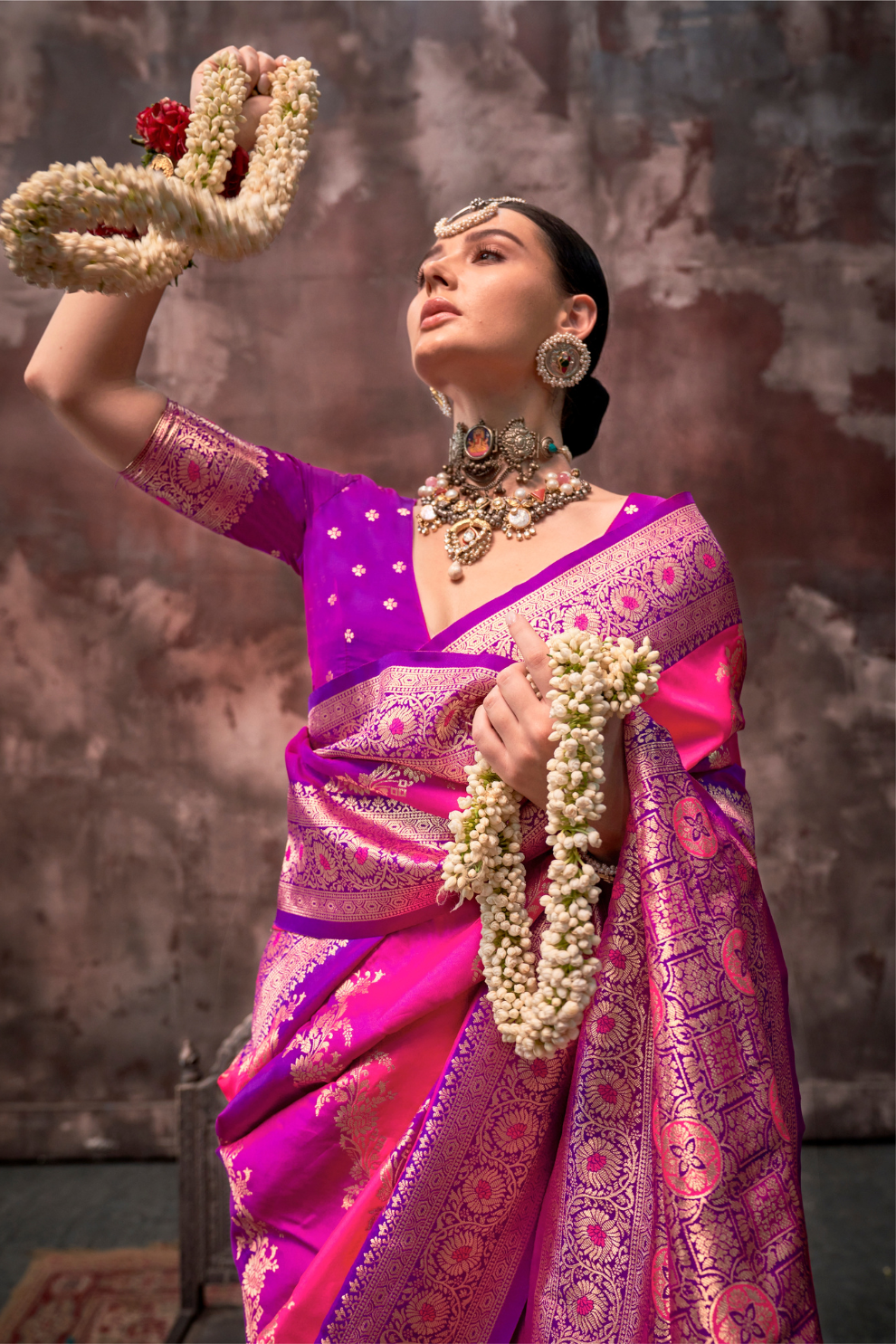 Printed Woven Rangkat Banarasi Silk Saree
