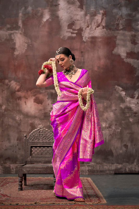 Printed Woven Rangkat Banarasi Silk Saree