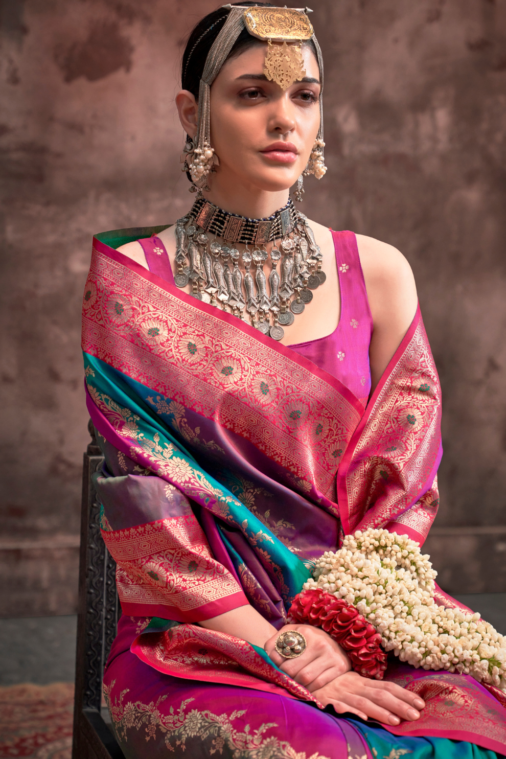 Printed Woven Rangkat Banarasi Silk Saree