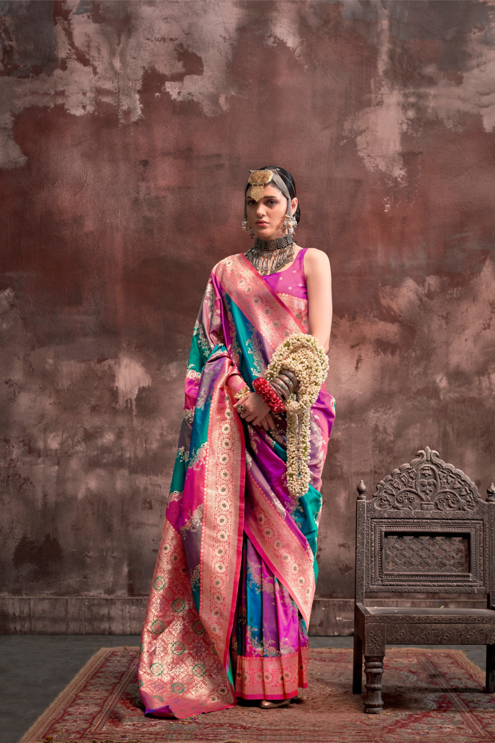 Printed Woven Rangkat Banarasi Silk Saree