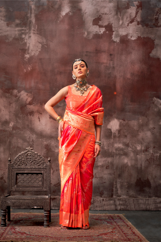 Printed Woven Rangkat Banarasi Silk Saree