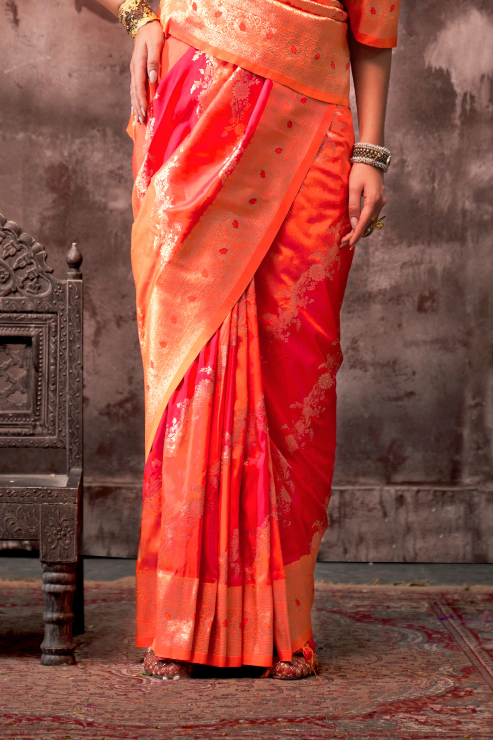 Printed Woven Rangkat Banarasi Silk Saree