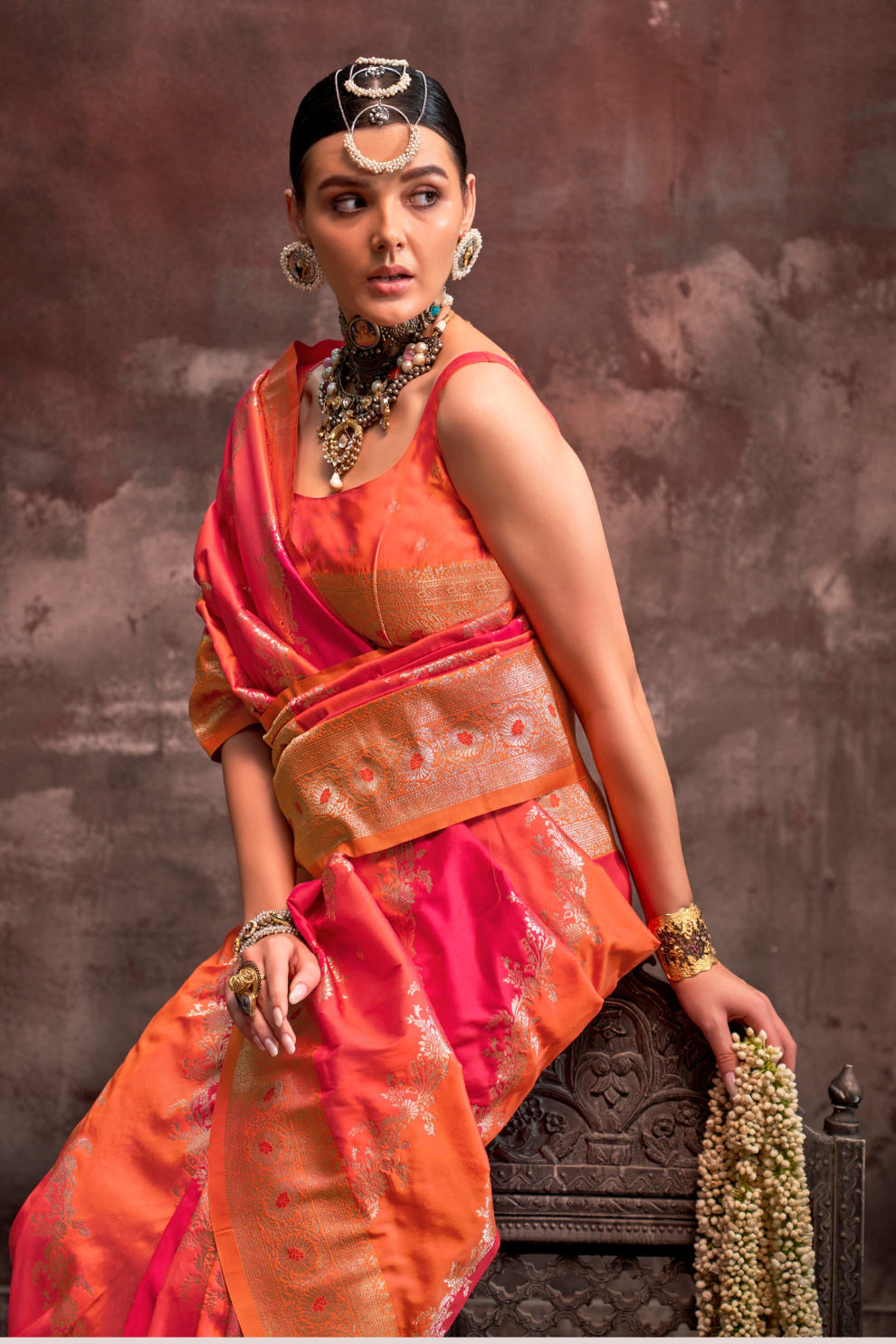 Printed Woven Rangkat Banarasi Silk Saree