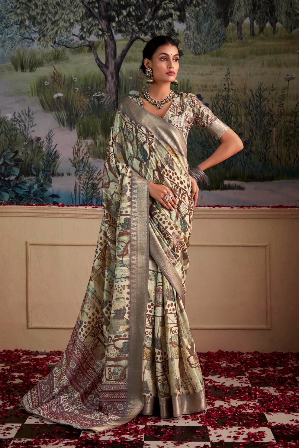 Handloom Tussar Silk with Digital Print - LaVante Fashion