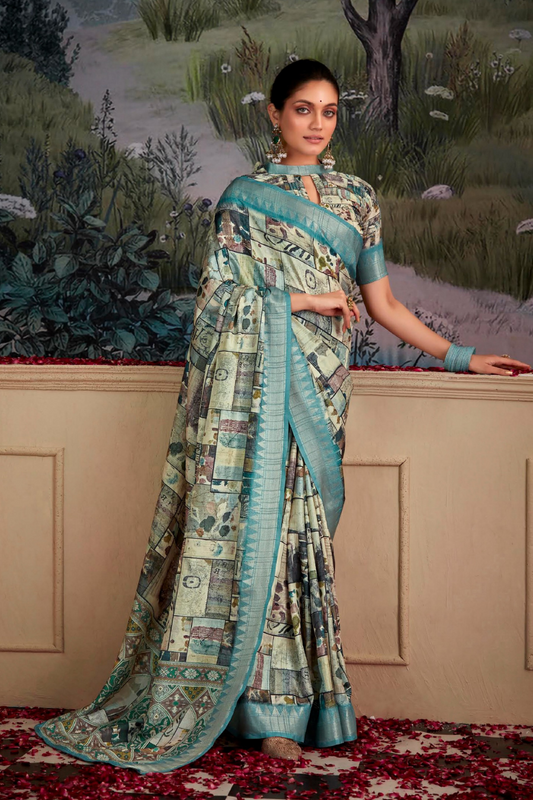 Handloom Tussar Silk with Digital Print - LaVante Fashion