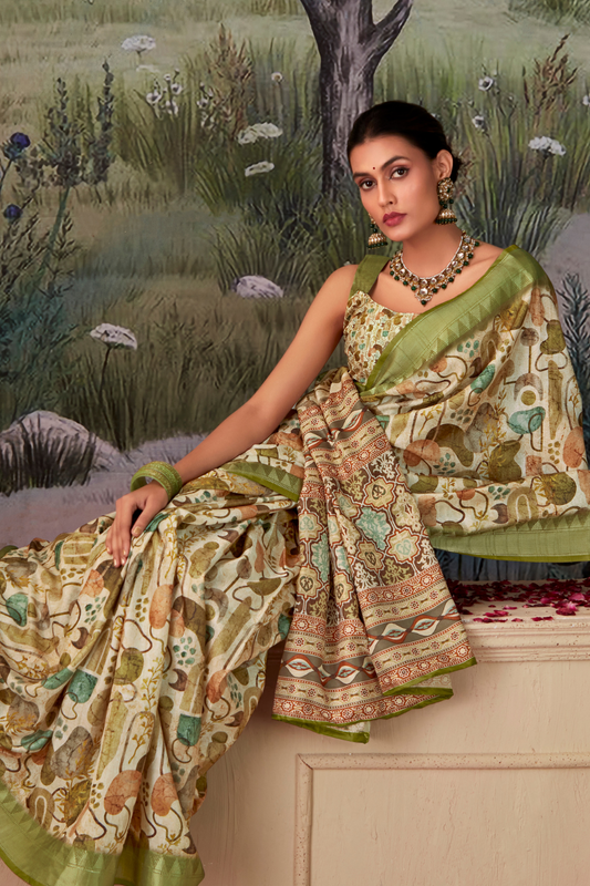 Handloom Tussar Silk with Digital Print - LaVante Fashion