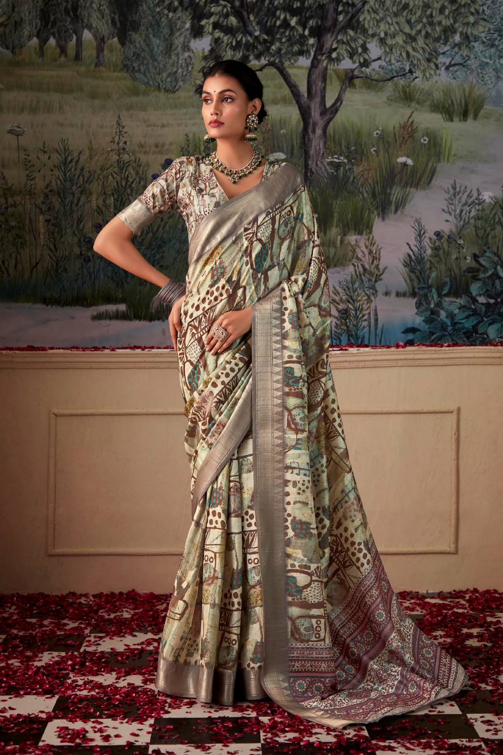 Handloom Tussar Silk with Digital Print - LaVante Fashion