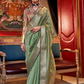 Handwoven Moss Chiffon Saree with Heavy Jacquard Blouse