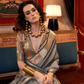 Handwoven Moss Chiffon Saree with Heavy Jacquard Blouse