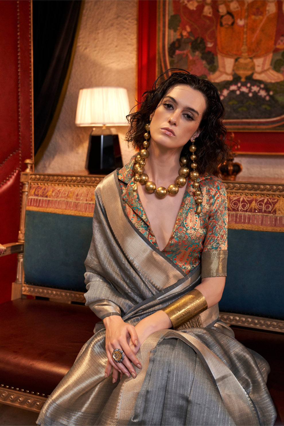 Handwoven Moss Chiffon Saree with Heavy Jacquard Blouse