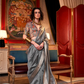 Handwoven Moss Chiffon Saree with Heavy Jacquard Blouse