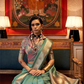 Handwoven Moss Chiffon Saree with Heavy Jacquard Blouse