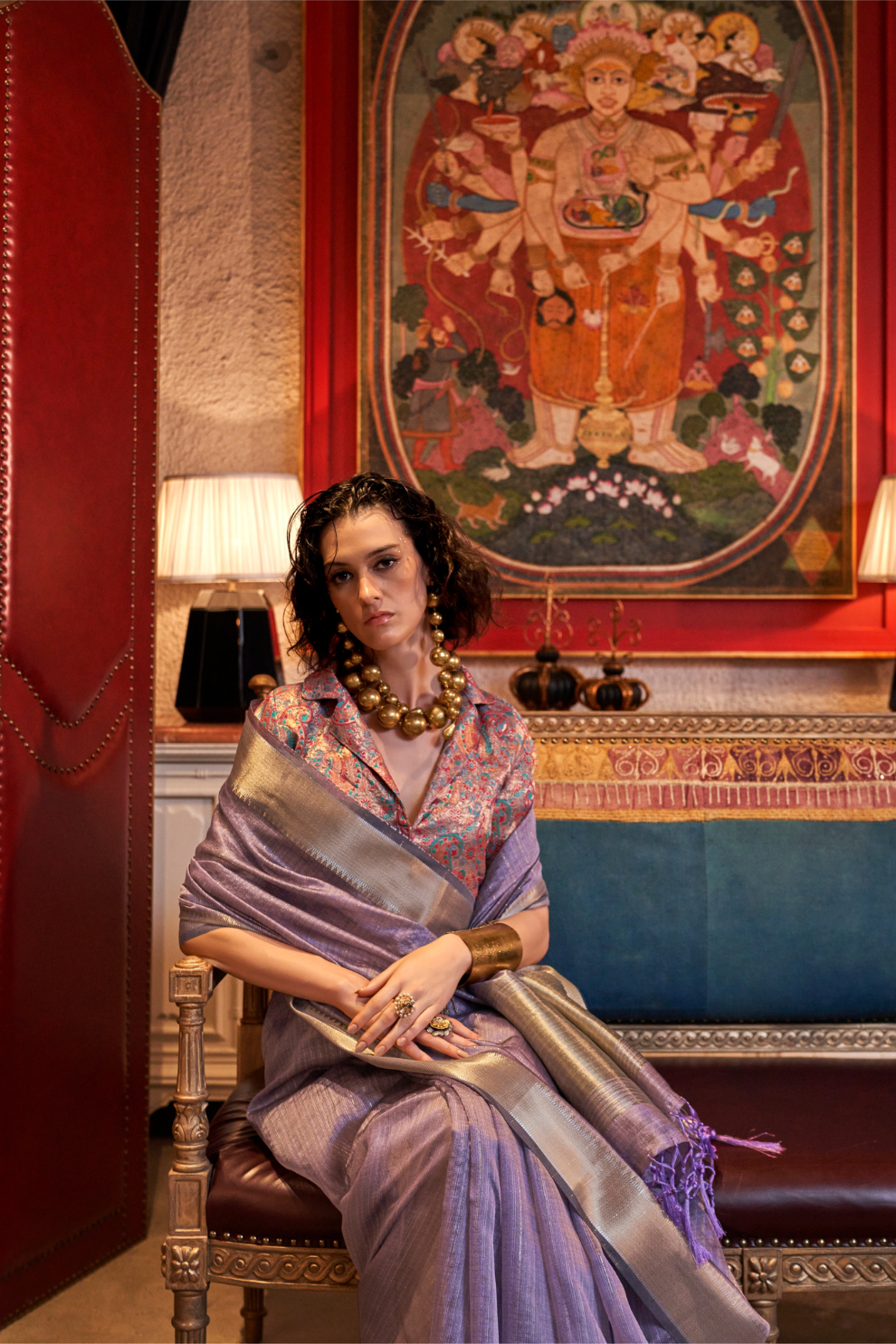 Handwoven Moss Chiffon Saree with Heavy Jacquard Blouse