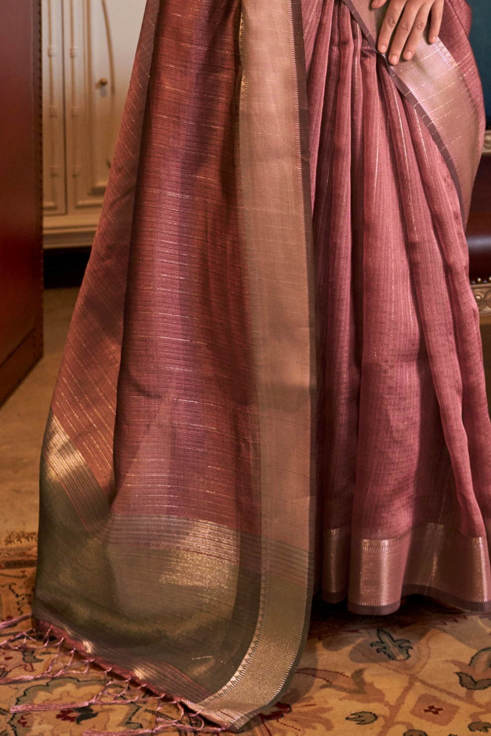 Handwoven Moss Chiffon Saree with Heavy Jacquard Blouse