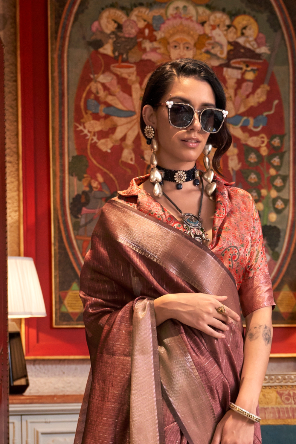 Handwoven Moss Chiffon Saree with Heavy Jacquard Blouse