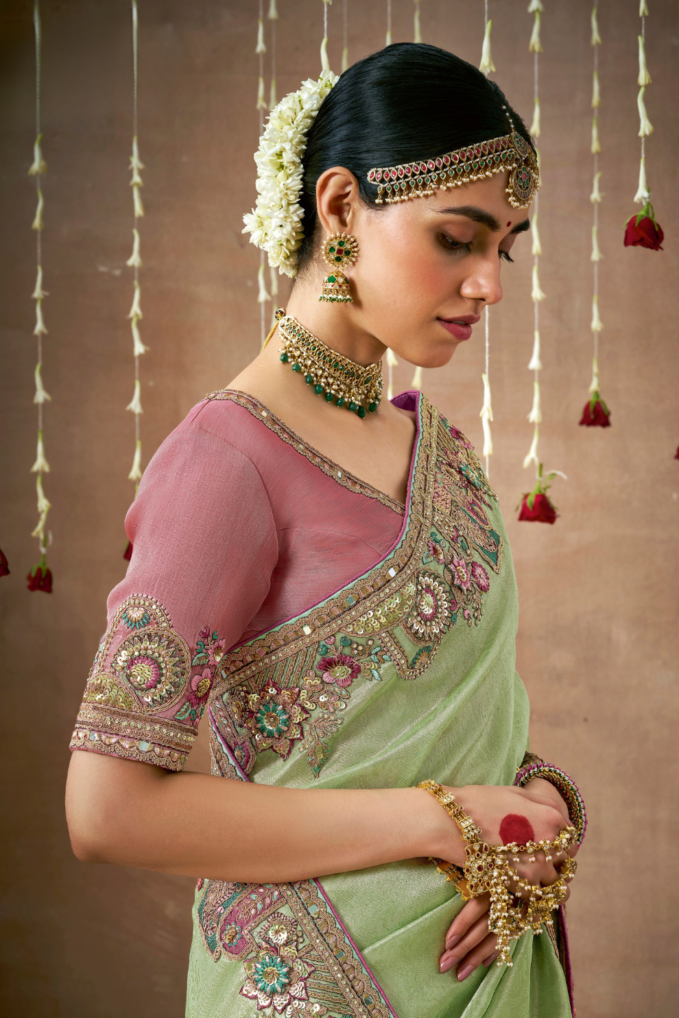 Tissue Dola Silk Embroidered Wedding Saree for Timeless Elegance