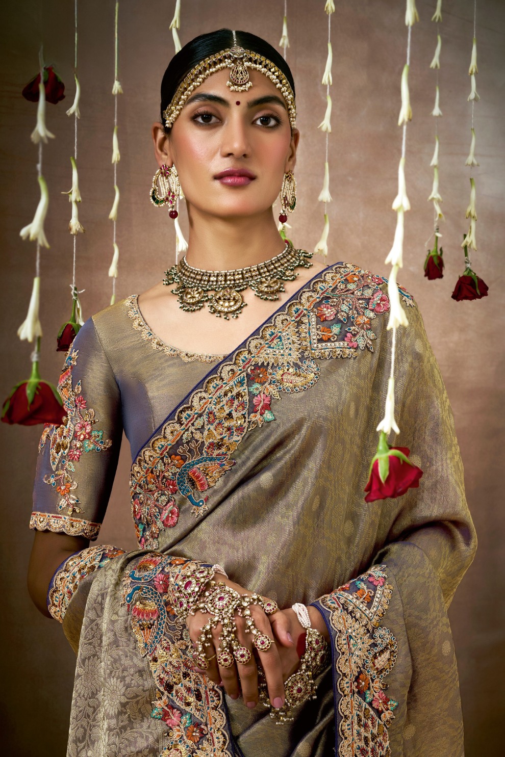 Tissue Dola Silk Embroidered Wedding Saree for Timeless Elegance