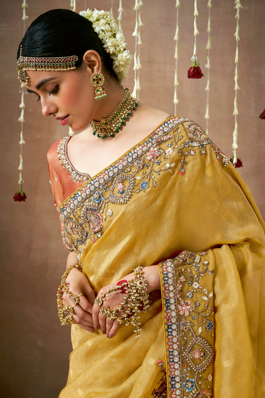 Tissue Dola Silk Embroidered Wedding Saree for Timeless Elegance