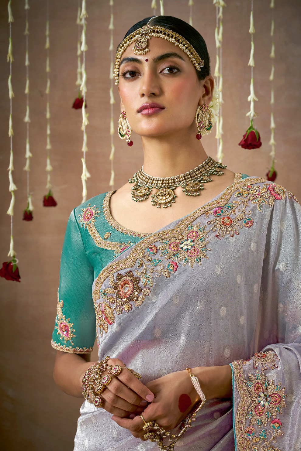Tissue Dola Silk Embroidered Wedding Saree for Timeless Elegance