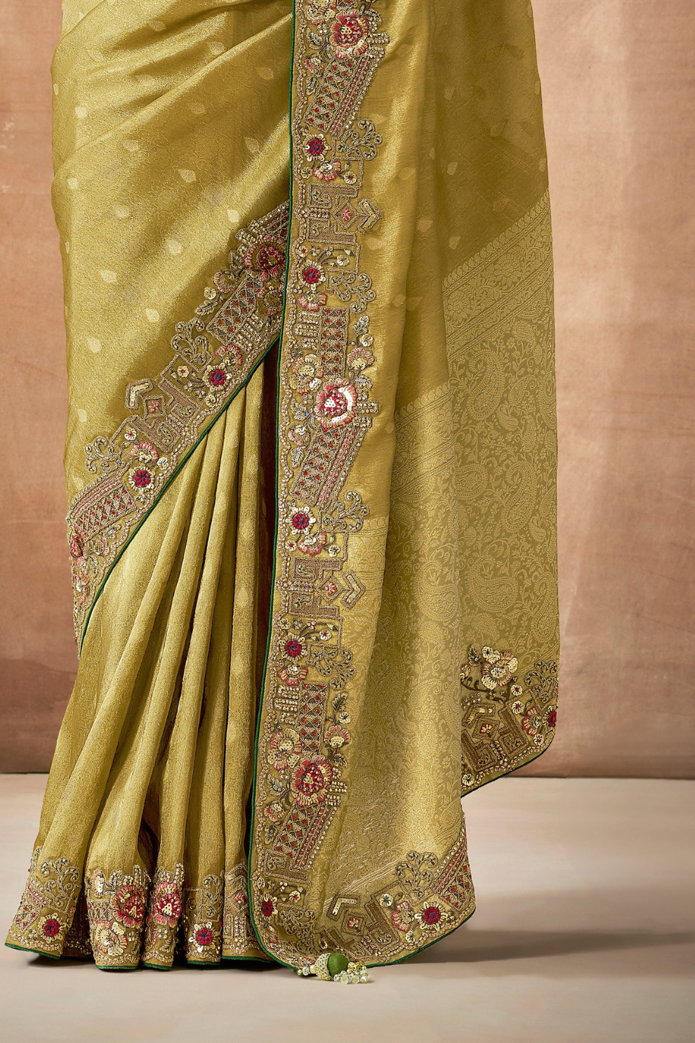 Tissue Dola Silk Embroidered Wedding Saree for Timeless Elegance