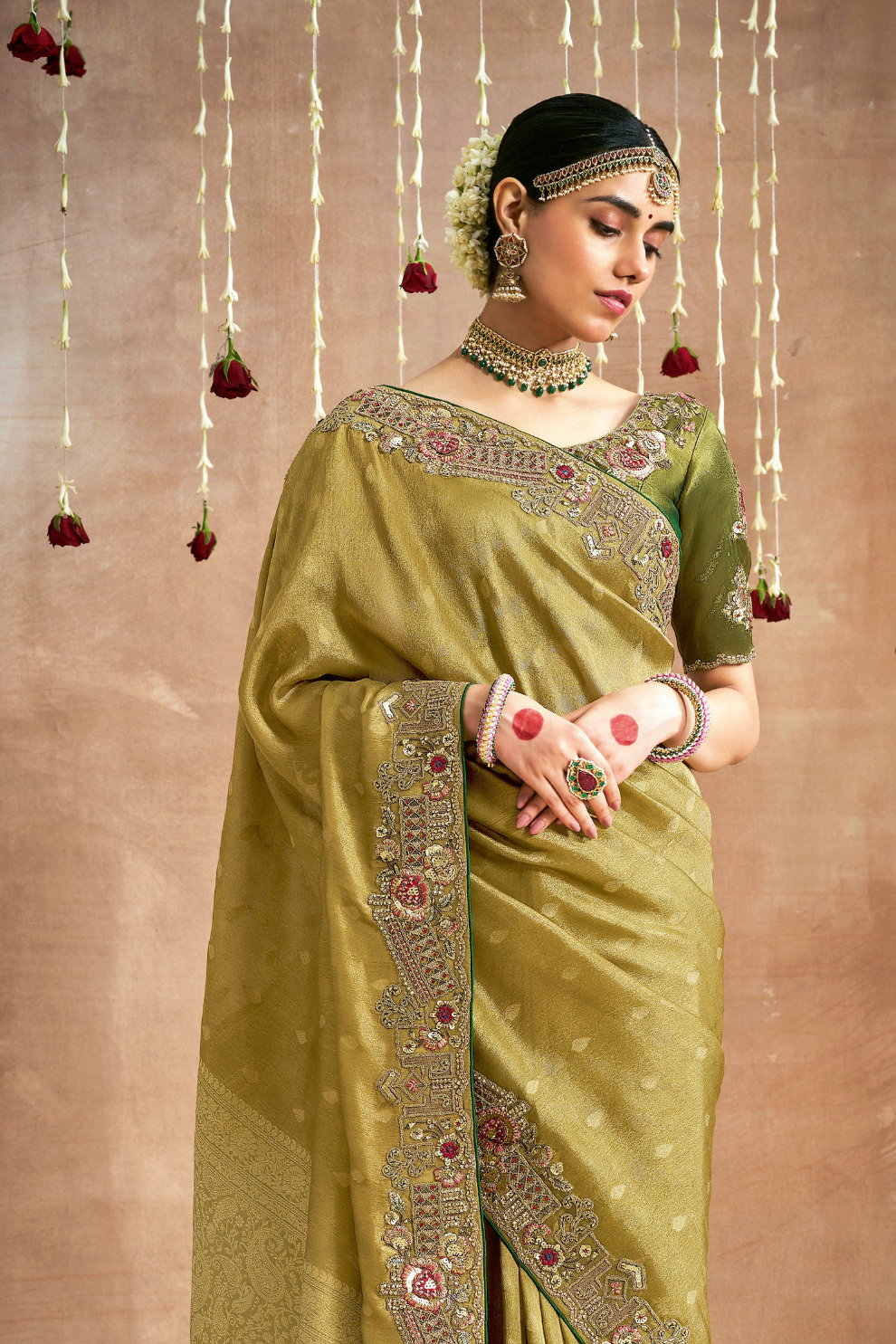 Tissue Dola Silk Embroidered Wedding Saree for Timeless Elegance