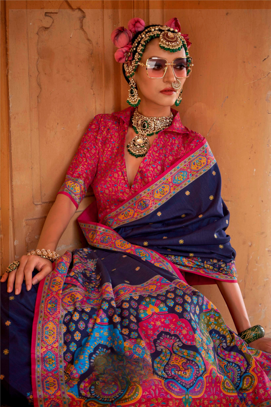 Super Polyester Viscose Silk Saree with Hand Block Luxury Print