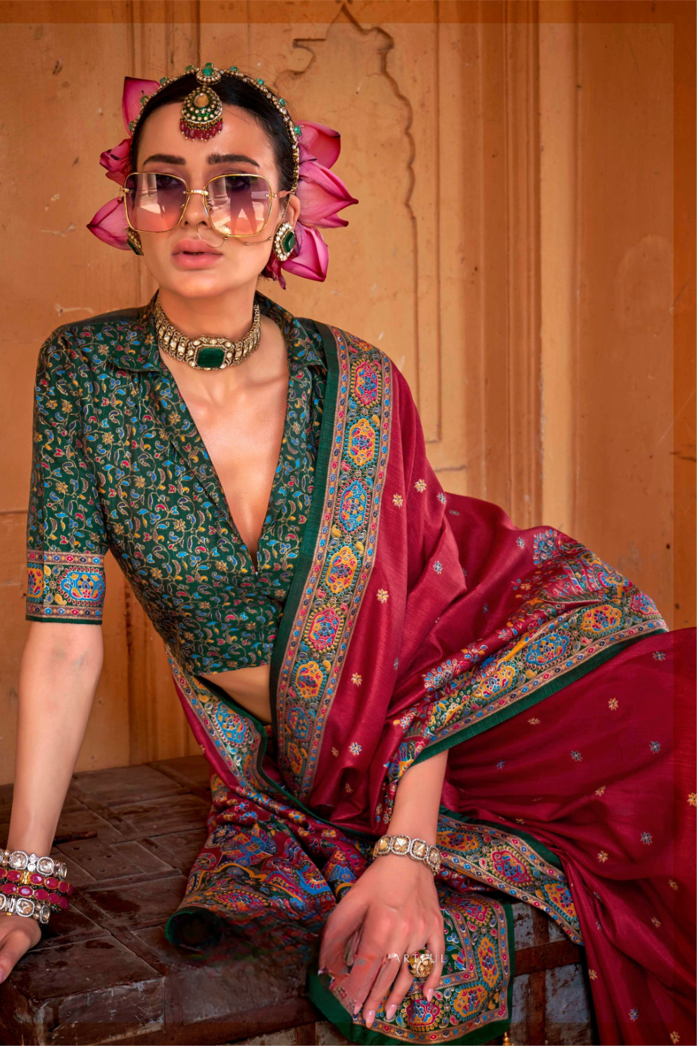 Super Polyester Viscose Silk Saree with Hand Block Luxury Print