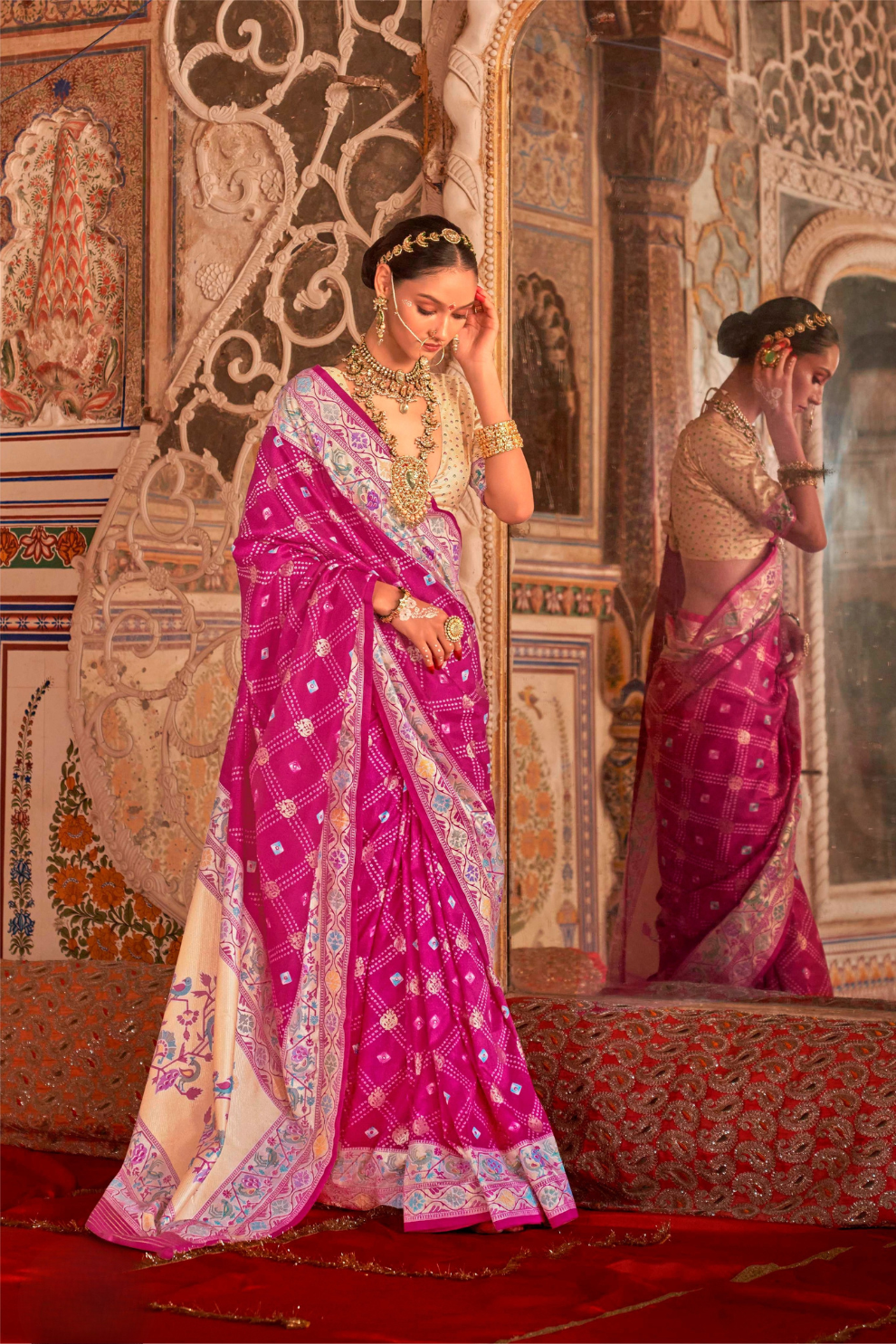 Soft Polyester Viscose Silk Saree with Print Bandhani & Paithani Design - LaVante Fashion