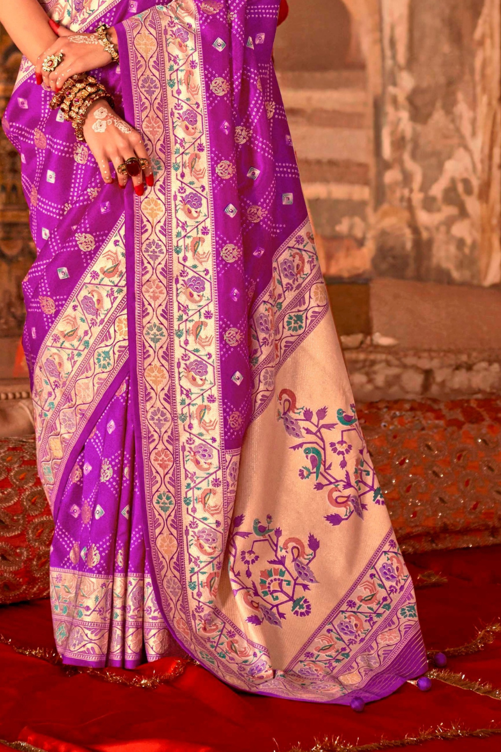 Soft Polyester Viscose Silk Saree with Print Bandhani & Paithani Design - LaVante Fashion