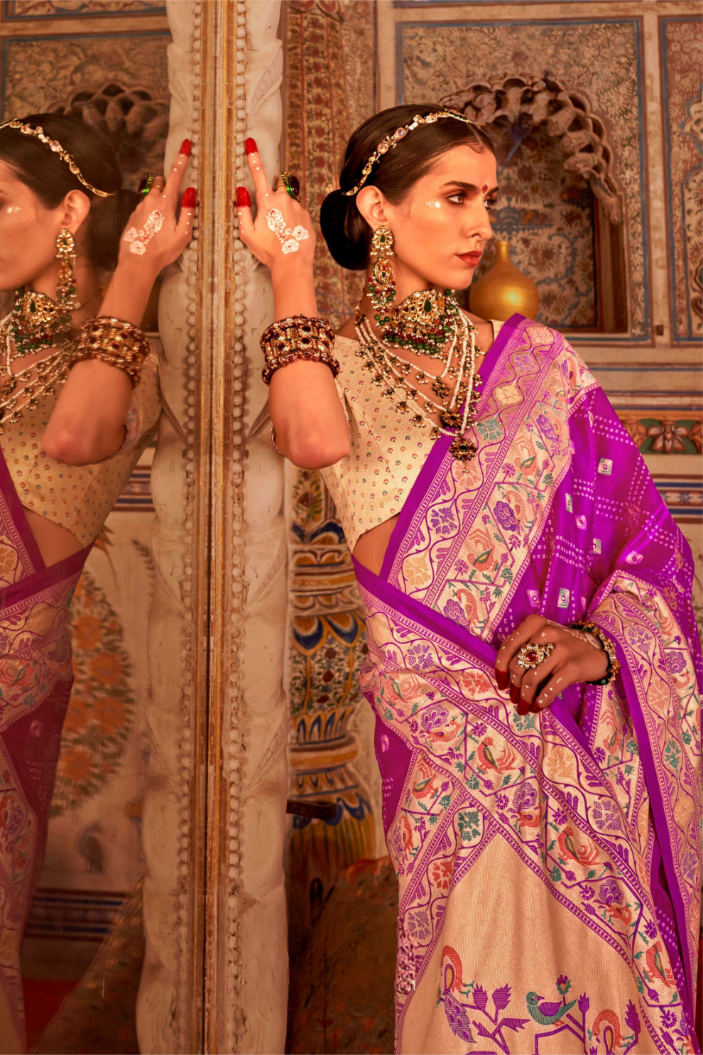 Soft Polyester Viscose Silk Saree with Print Bandhani & Paithani Design - LaVante Fashion