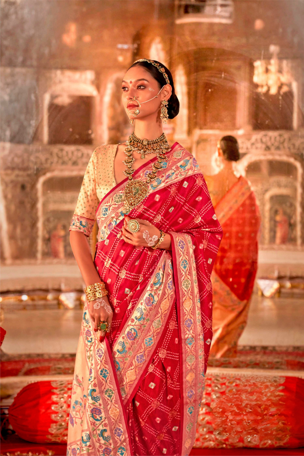 Soft Polyester Viscose Silk Saree with Print Bandhani & Paithani Design - LaVante Fashion
