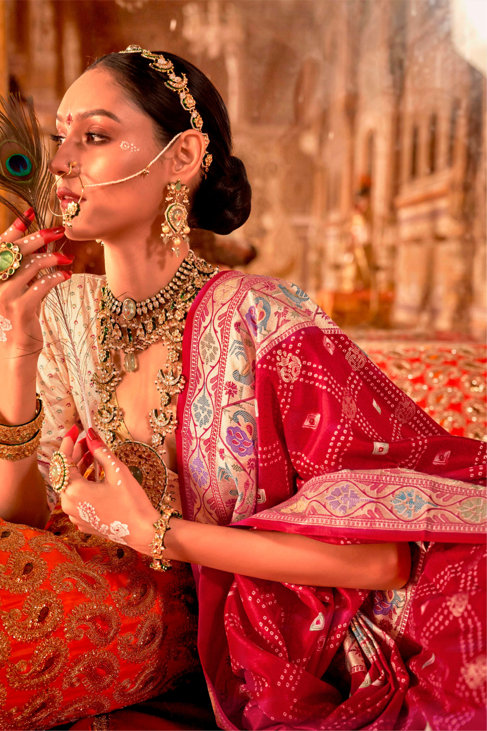 Soft Polyester Viscose Silk Saree with Print Bandhani & Paithani Design - LaVante Fashion
