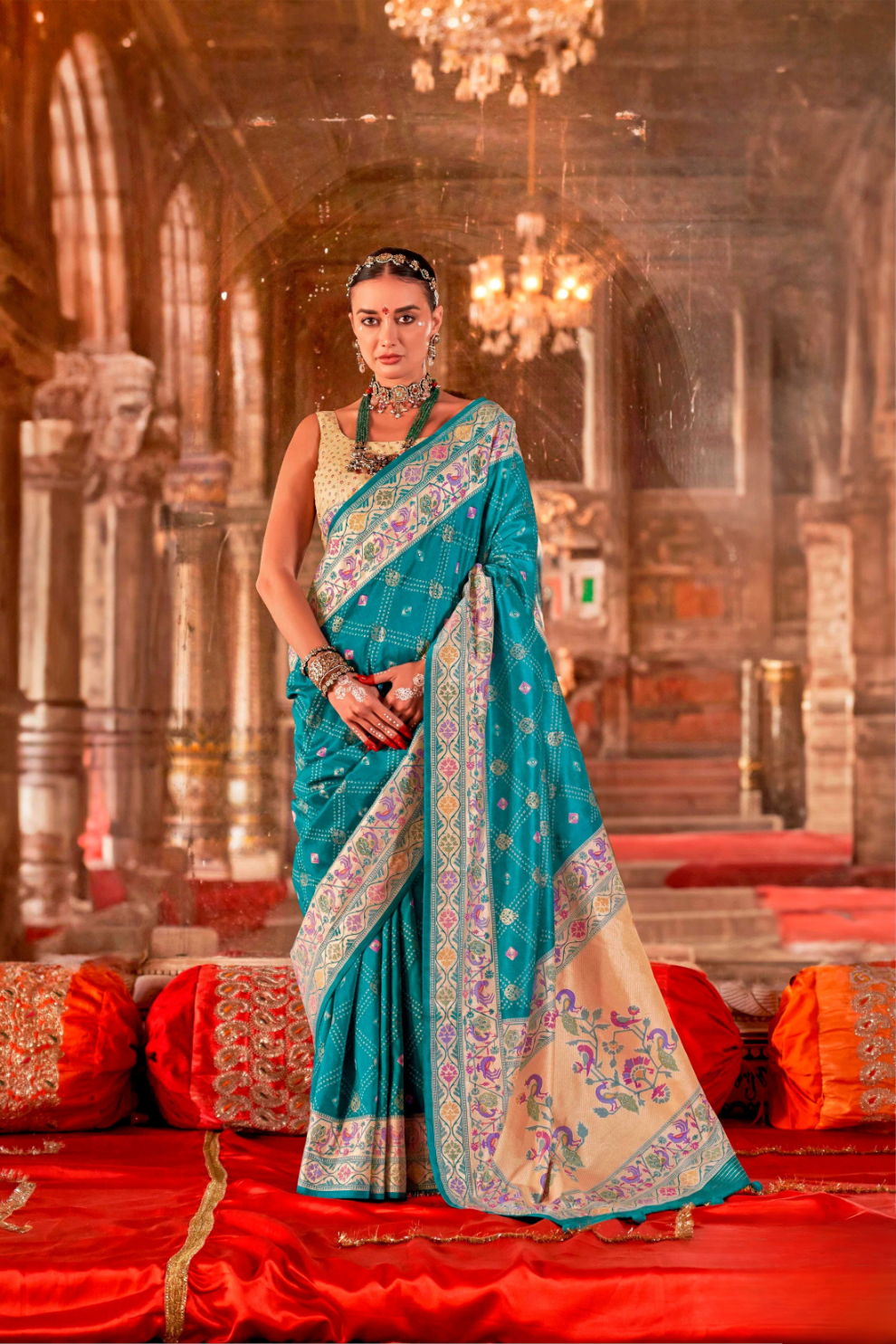 Soft Polyester Viscose Silk Saree with Print Bandhani & Paithani Design - LaVante Fashion